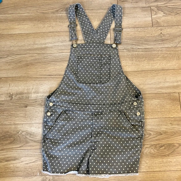 American Eagle Outfitters Denim - Grey Wash Denim Overall Short with Mint Dots